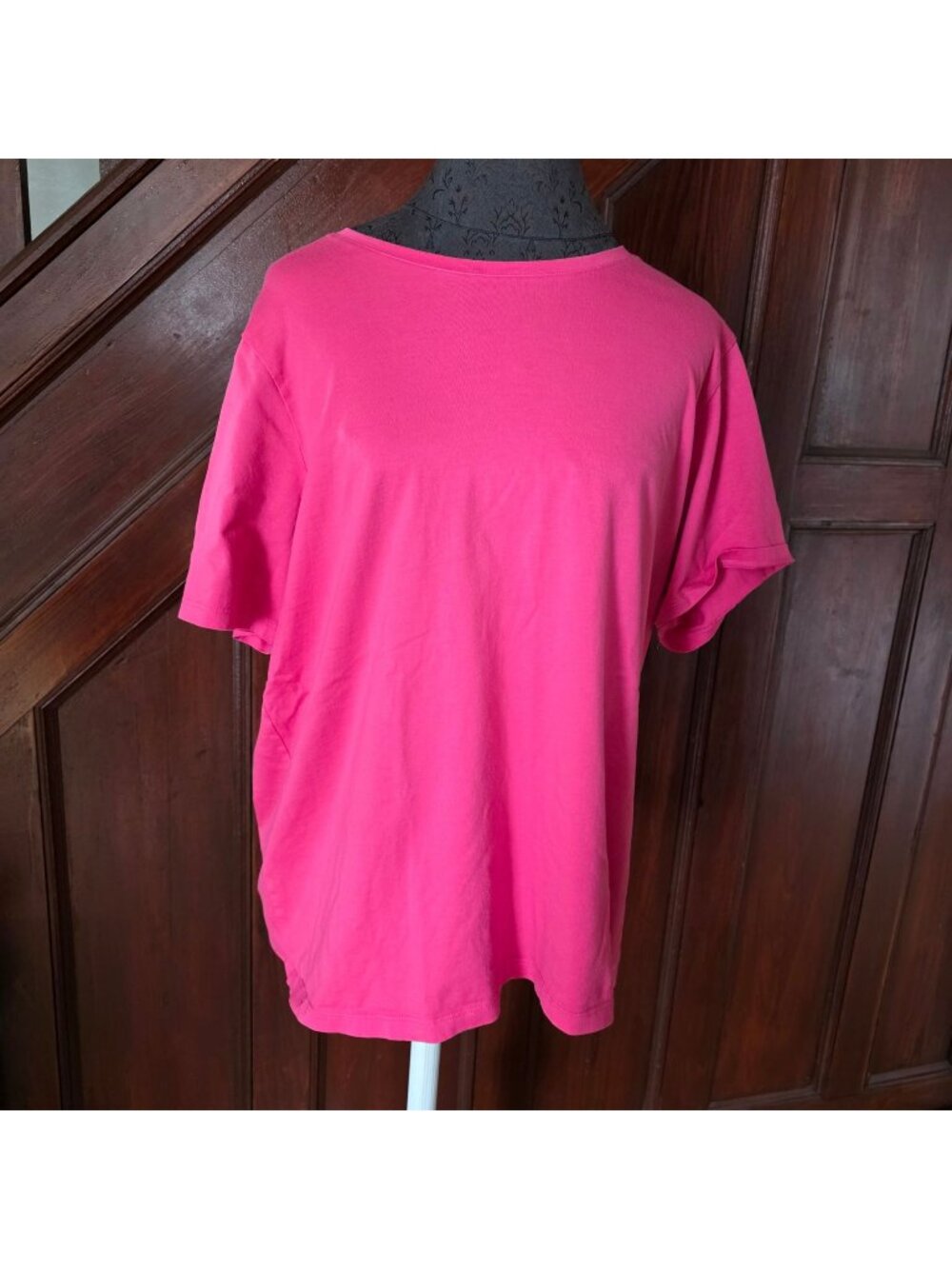 Lands End Womens Pink Short Sleeve T-Shirt 1X 100% Cotton Crew Neck USA-Made